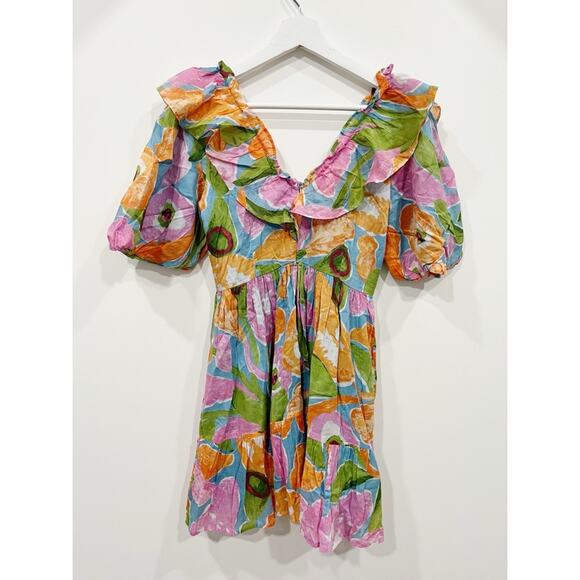 NWT Banjanan Scorpio Mini Dress in Euphoric Bloom Floral Ruffle Cotton - Picture 7 of 16